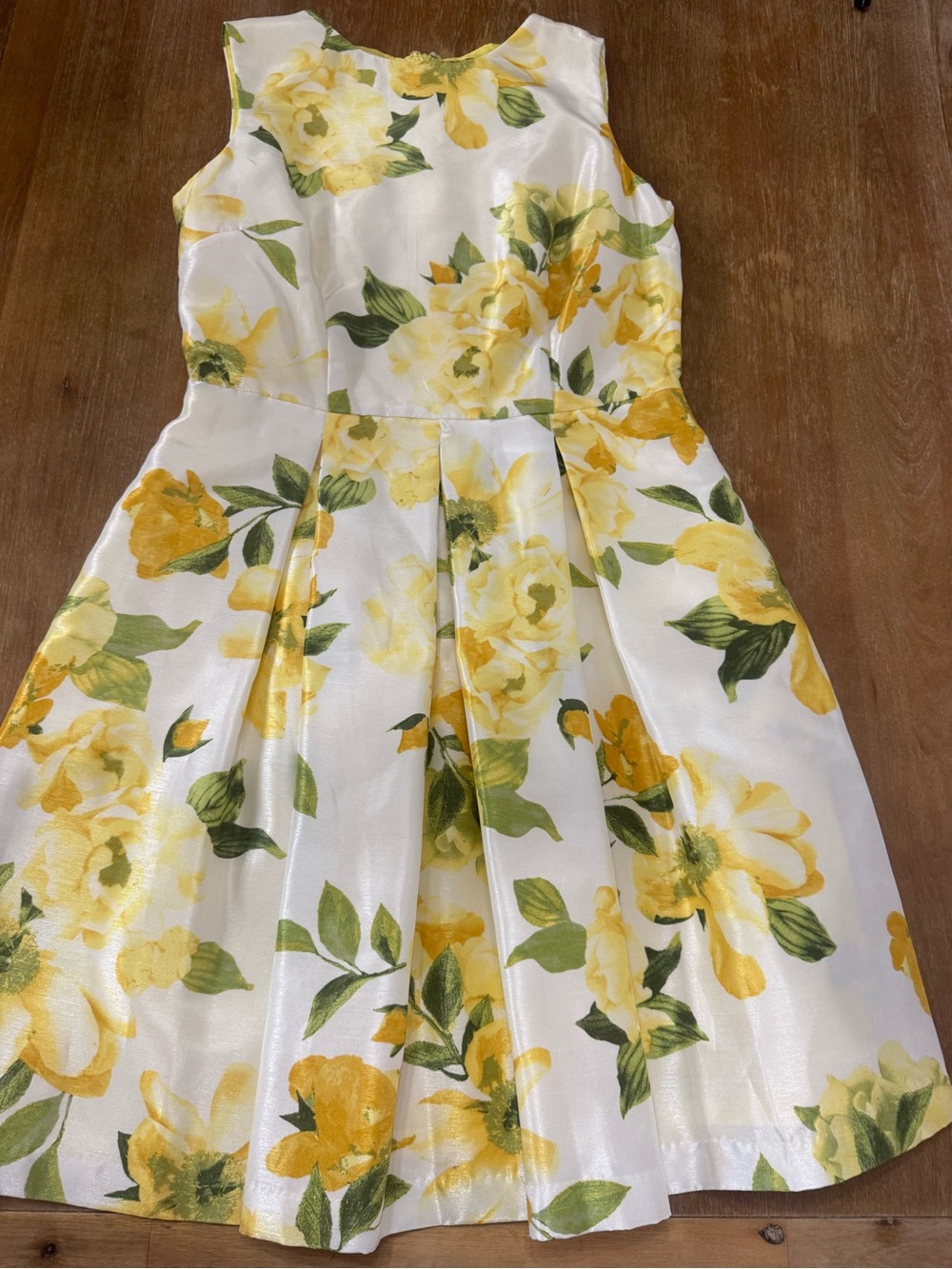 Liz Claiborne White Floral Yellow Satin Midi Dress